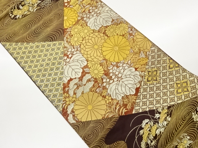 JAPANESE FUKURO OBI / WOVEN AUTUMN FLOWERS